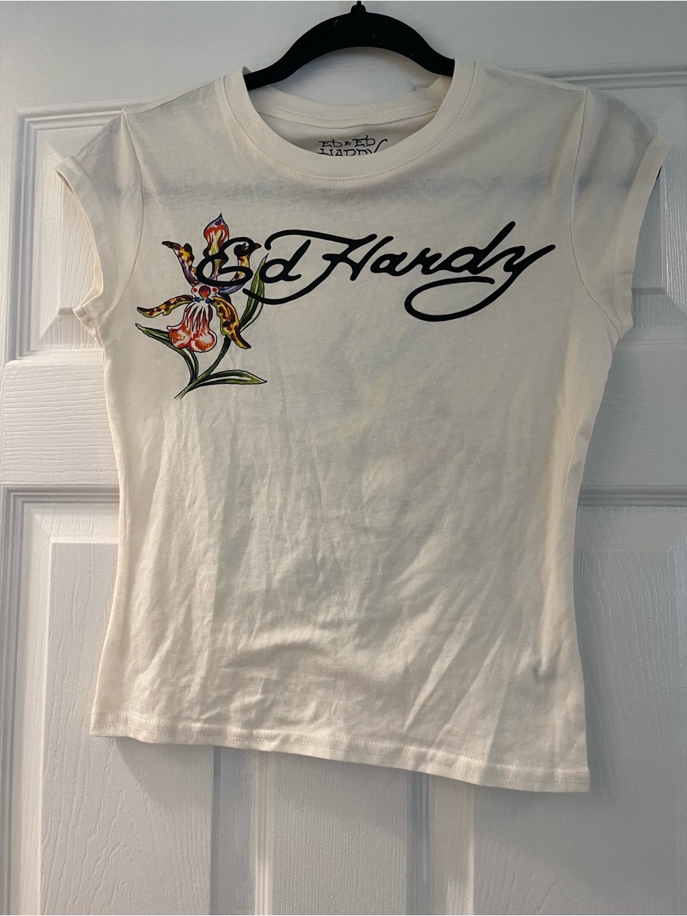 Vintage Y2K Ed Hardy Christian Audigier Swallow Rose Baby Tee Small